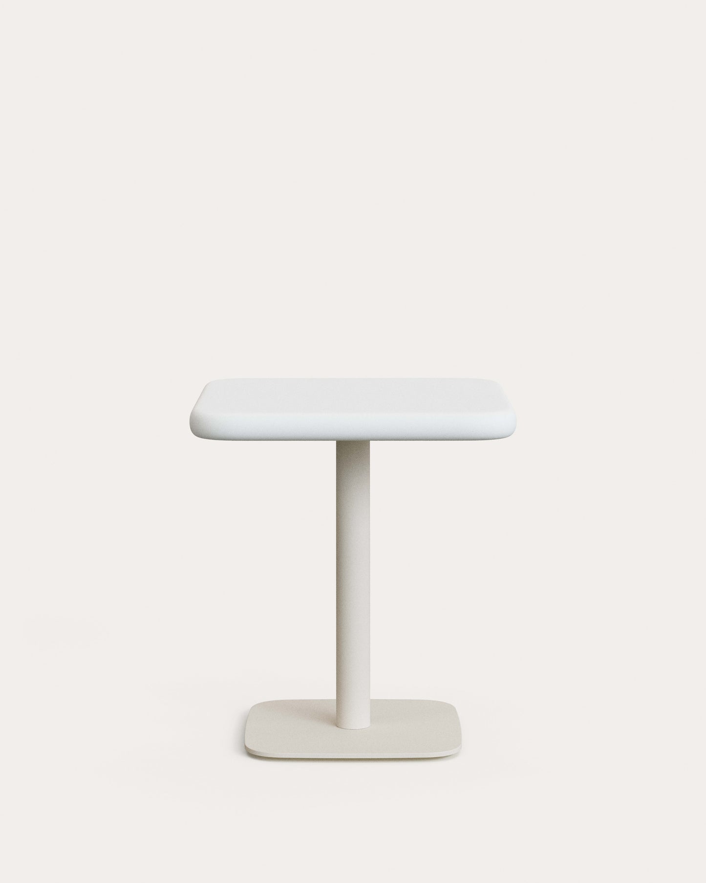 Tavolo da esterno Dina con piano in cemento bianco 70 x 70 cm e piede in acciaio bianco 48x48x72 cm