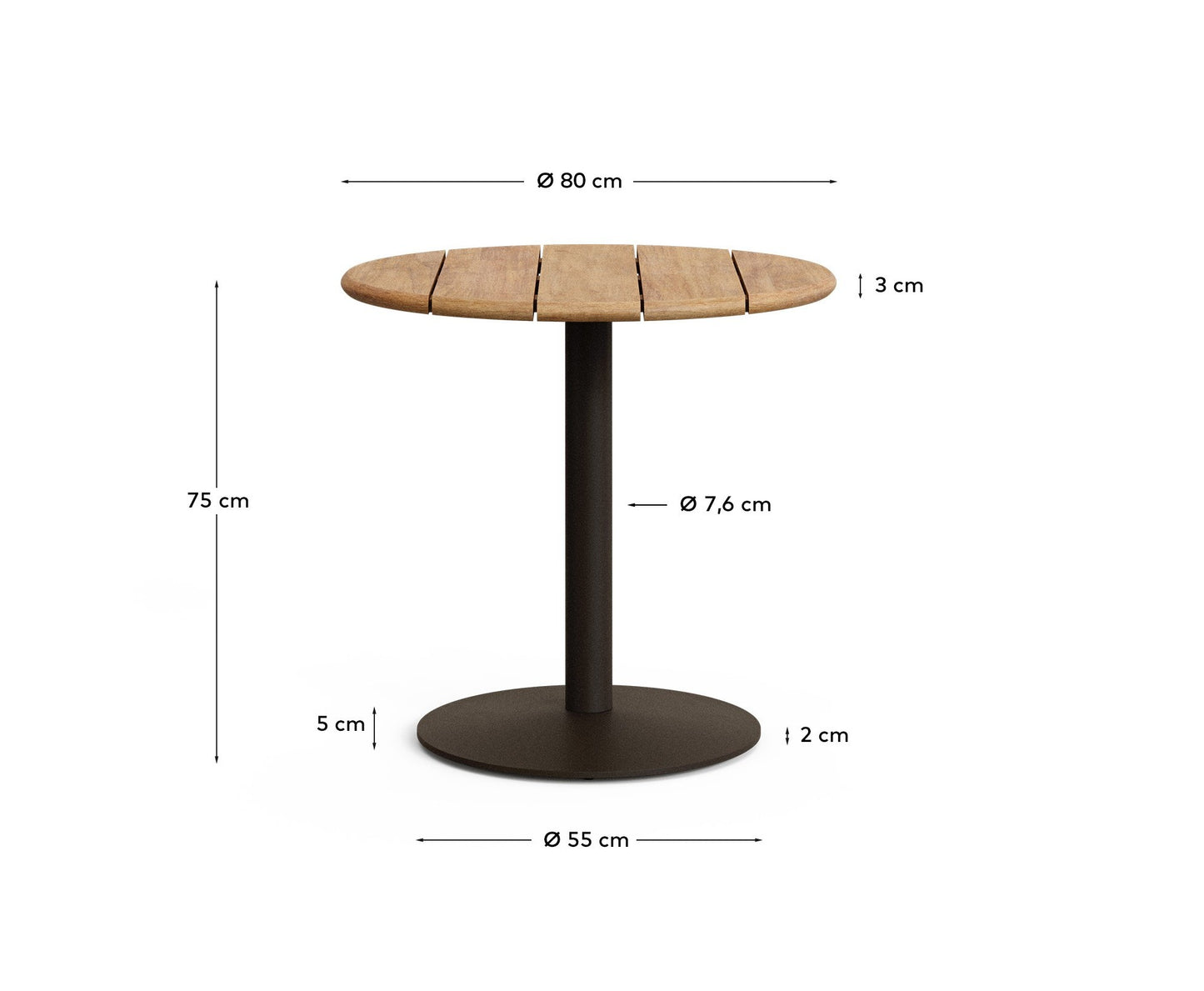 Tavolo rotondo da esterno Esilda con piano in acacia 100% FSC Ø 80 cm e base in acciaio verde Ø 55 x 72 cm