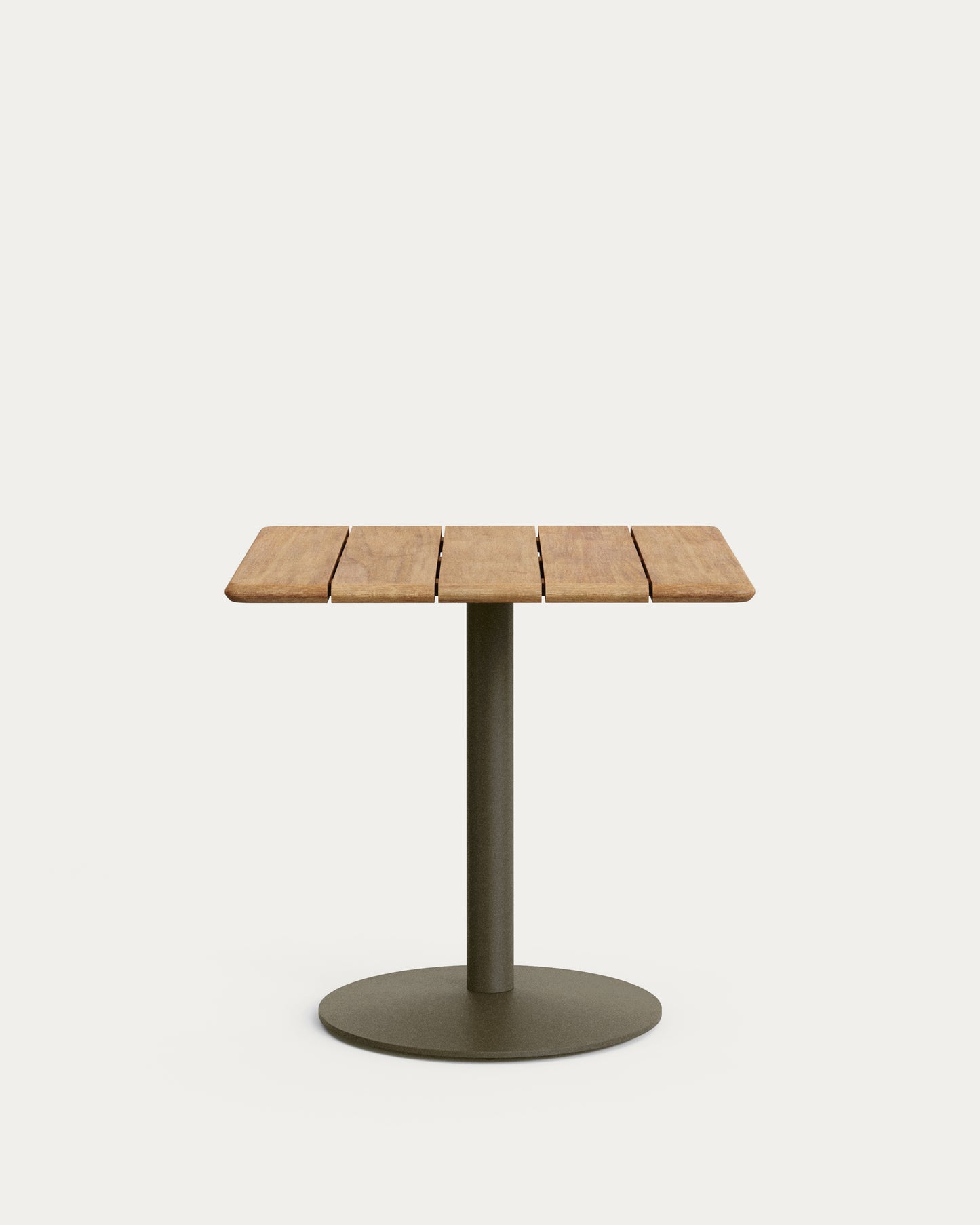 Tavolo da esterno Esilda con piano in acacia FSC 100% 80 x 80 cm e piede in acciaio verde Ø 55 x 72 cm