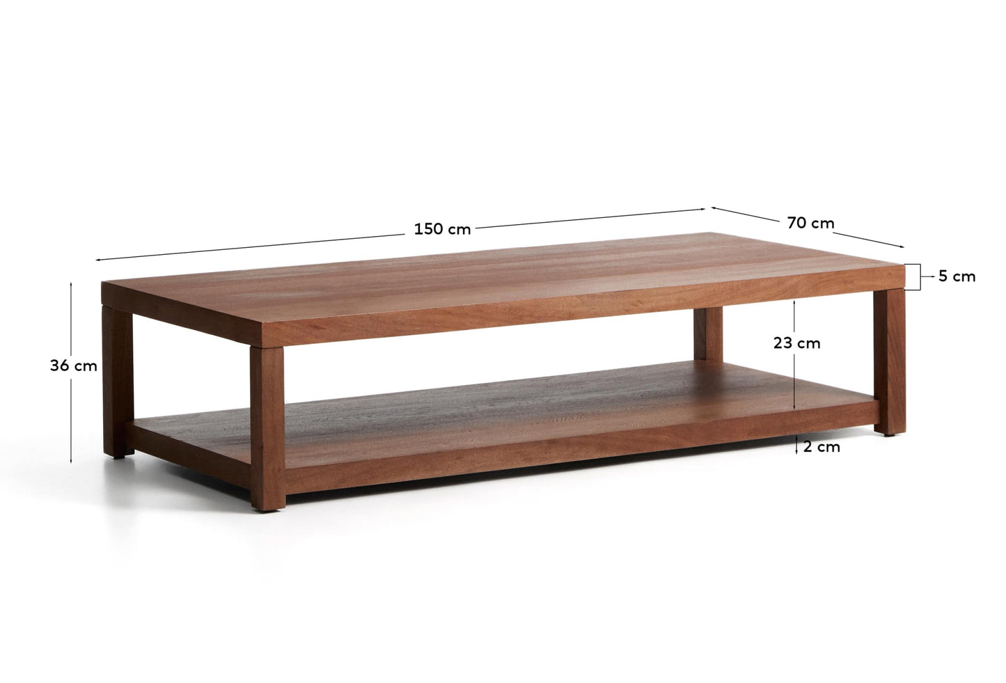 Tavolino da salotto Norani in legno massiccio e impiallacciatura di acacia 150 x 70 cm
