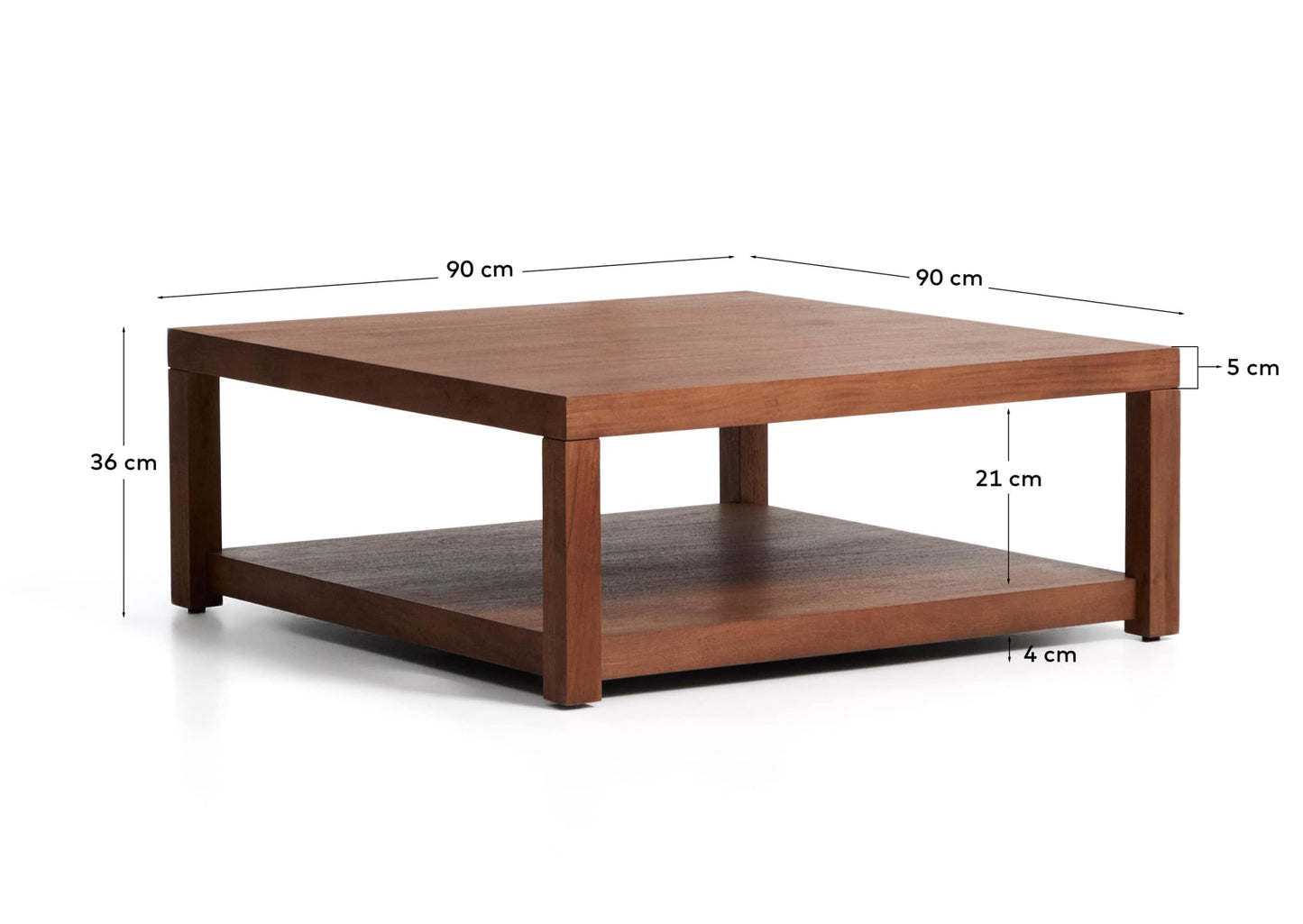 Tavolino da appoggio Norani in legno massiccio e impiallacciatura di acacia 90 x 90 cm