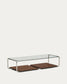 Tavolino Tarsel in vetro temperato e vassoio impiallacciato in noce con struttura in acciaio inox spazzolato 140 x 60 cm