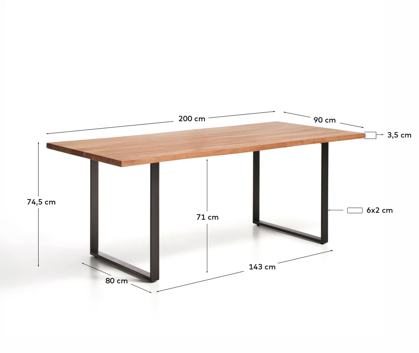Tavolo Uxue in legno massiccio di acacia e gambe in acciaio nero
