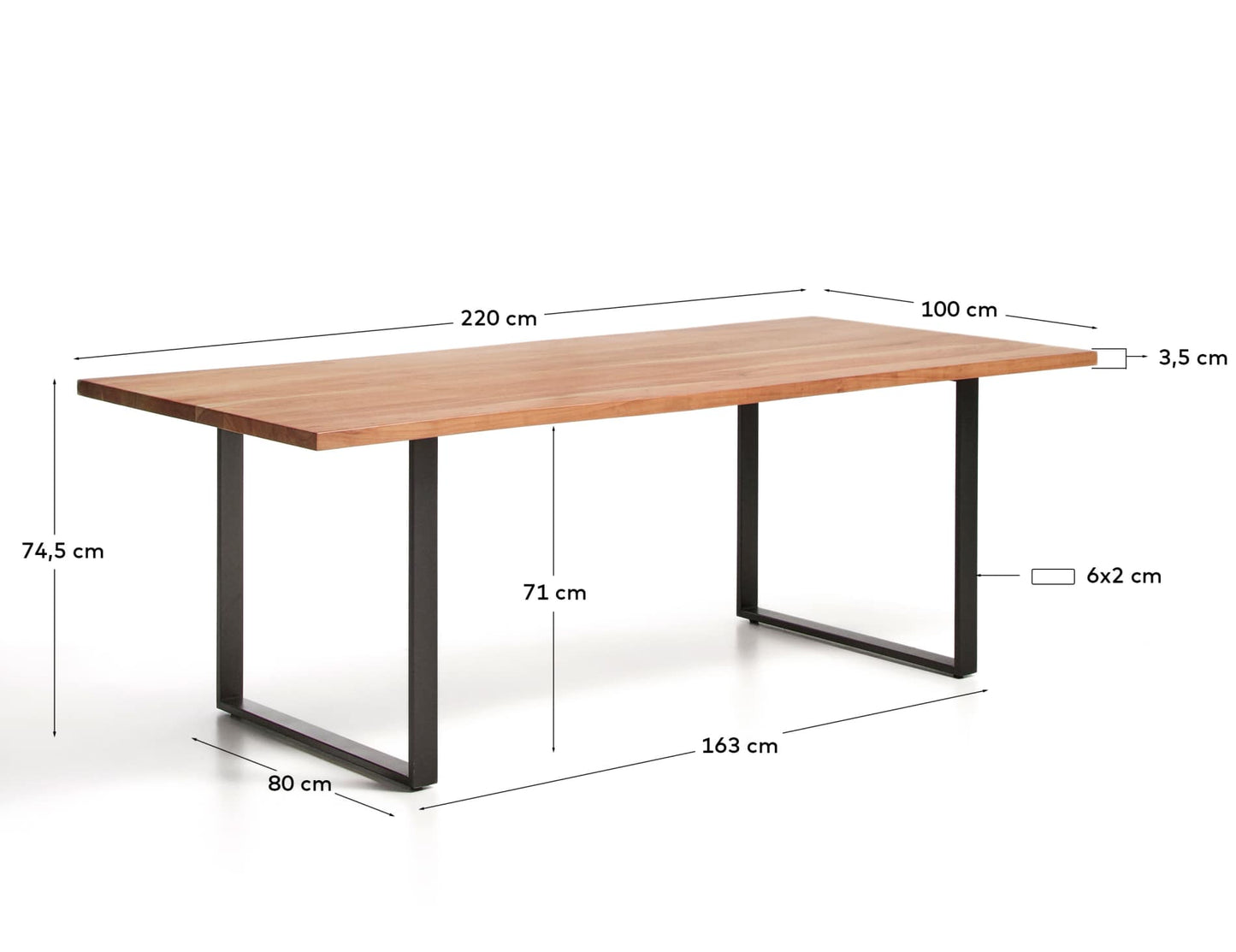 Tavolo Uxue in legno massiccio di acacia e gambe in acciaio nero
