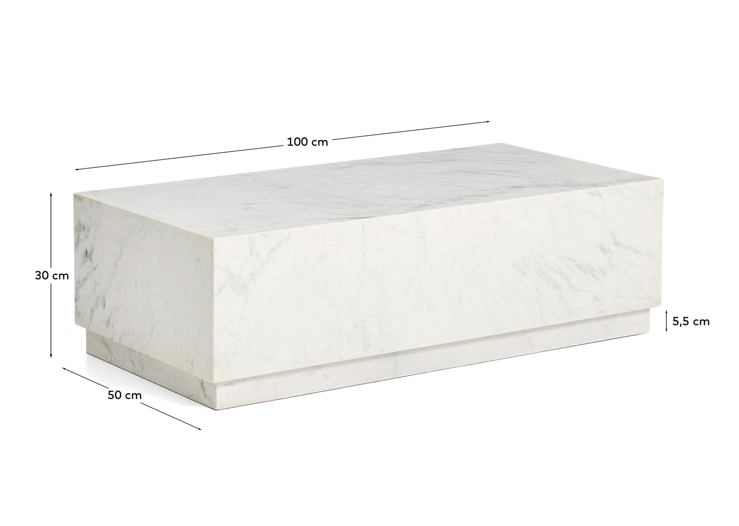 Tavolino da salotto Sorein in marmo bianco 100 x 50 cm