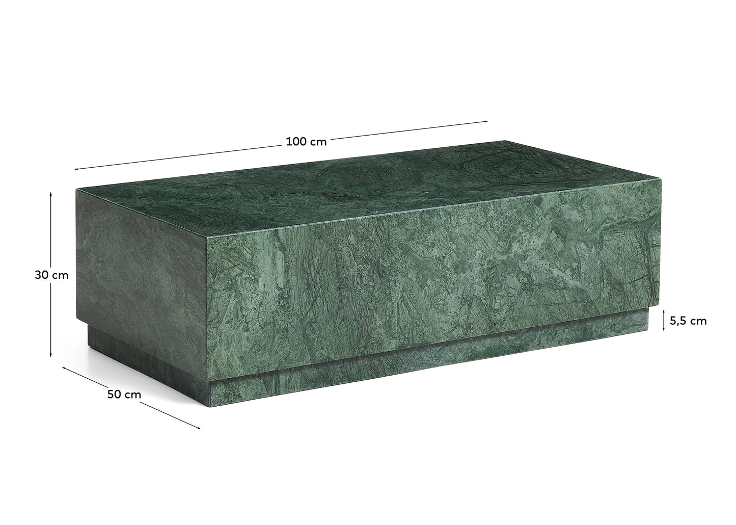 Tavolino da salotto Sorein in marmo verde 100 x 50 cm