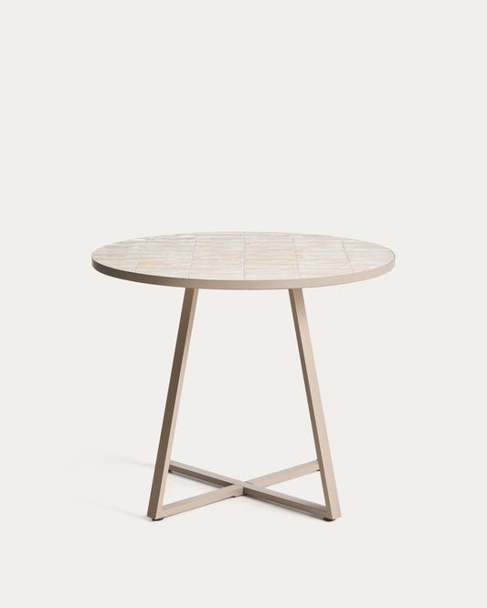 Tavolo rotondo Tella in acciaio zincato e piastrelle beige Ø 90 cm