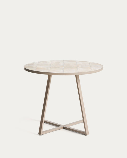 Tavolo rotondo Tella in acciaio zincato e piastrelle beige Ø 90 cm