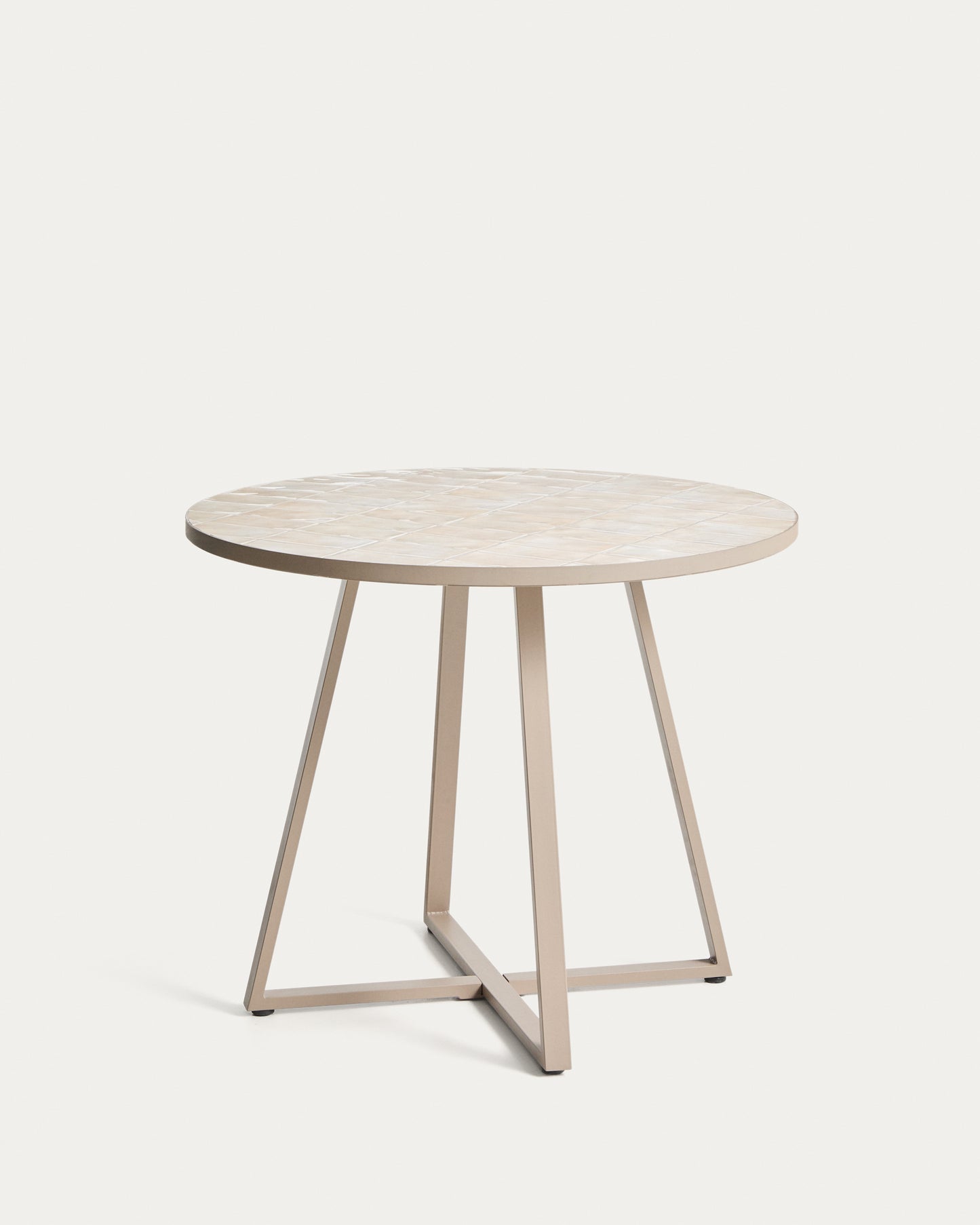 Tavolo rotondo Tella in acciaio zincato e piastrelle beige Ø 90 cm