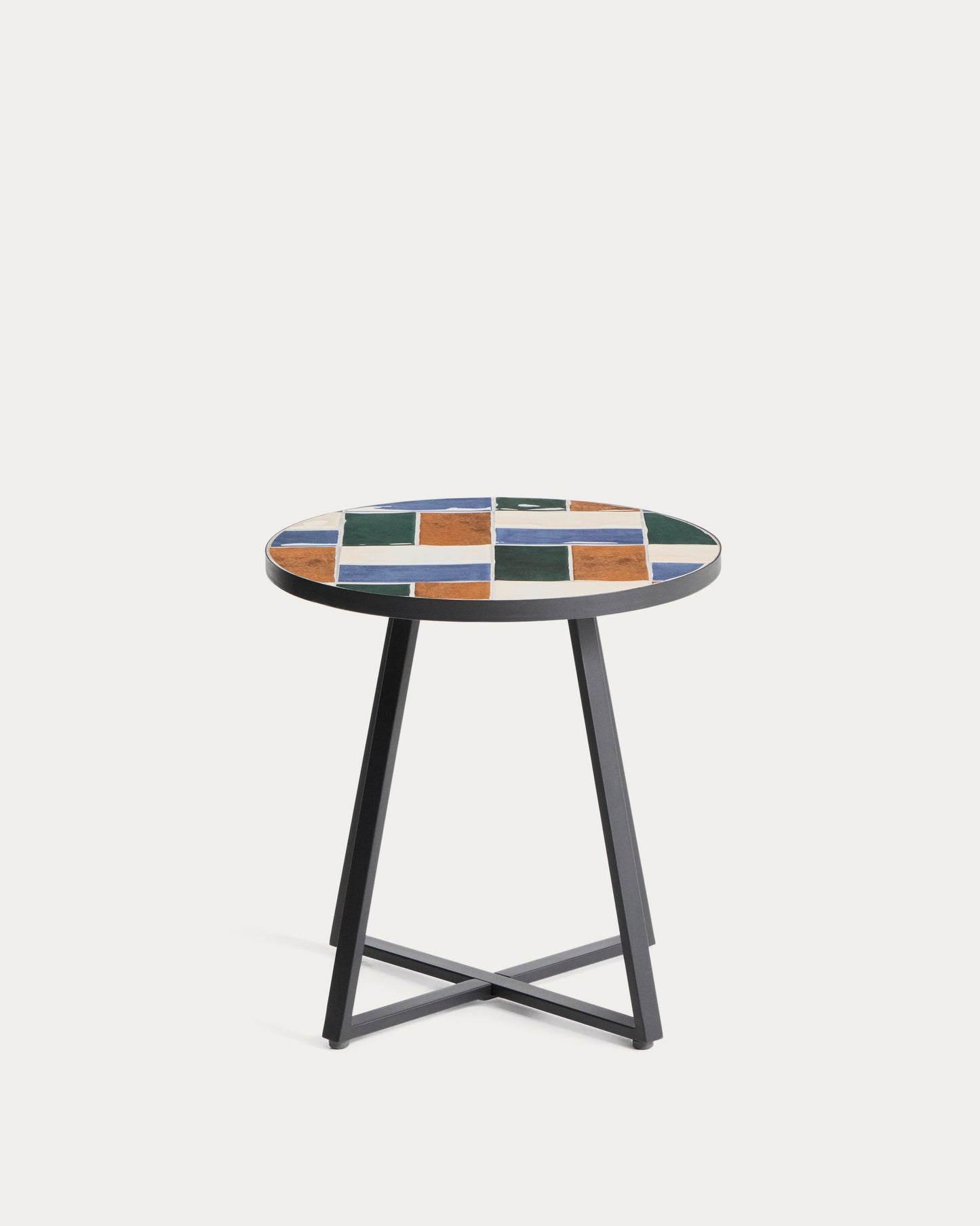 Tavolino rotondo Tella in acciaio zincato grafite e piastrelle multicolore Ø 45 cm