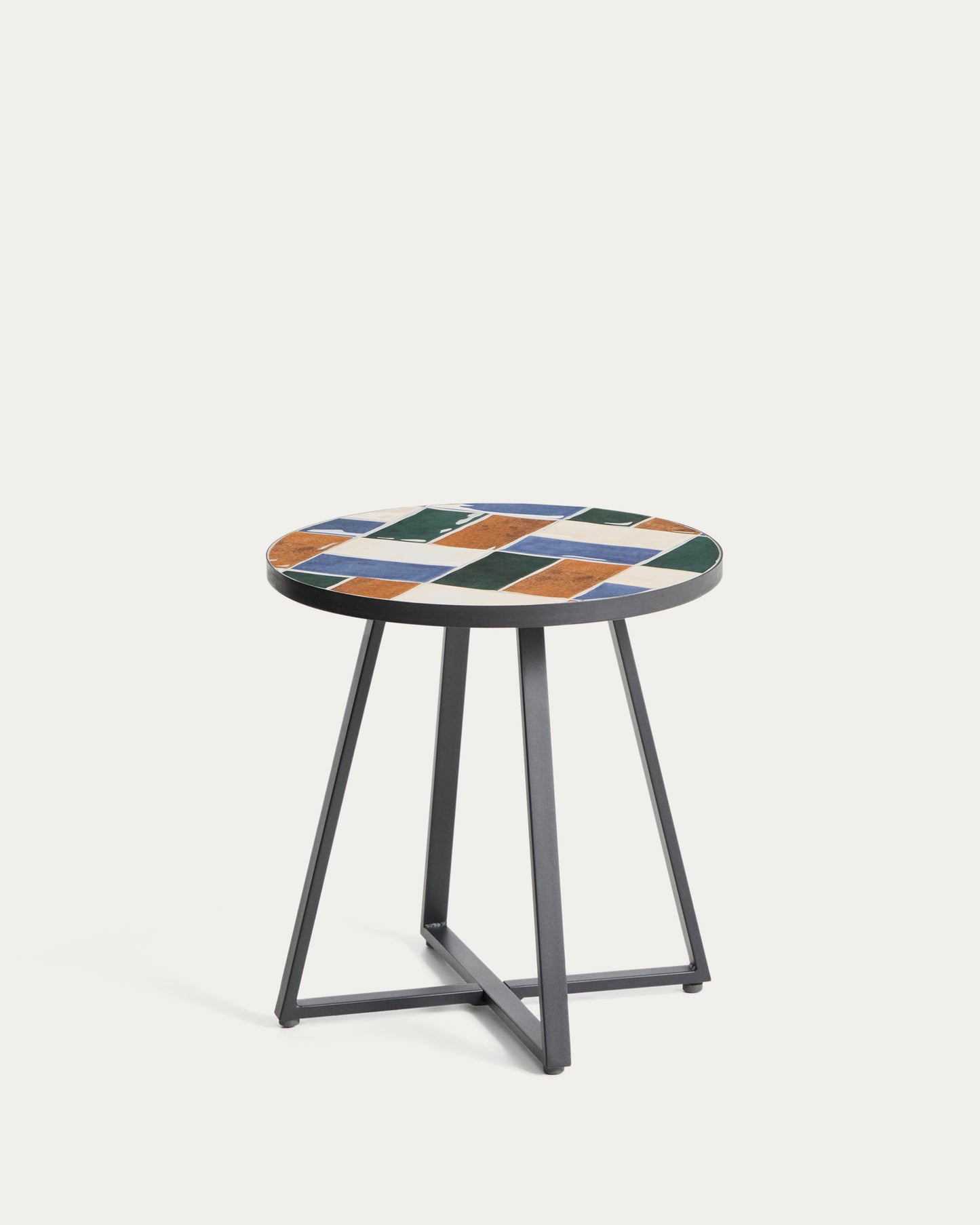 Tavolino rotondo Tella in acciaio zincato grafite e piastrelle multicolore Ø 45 cm