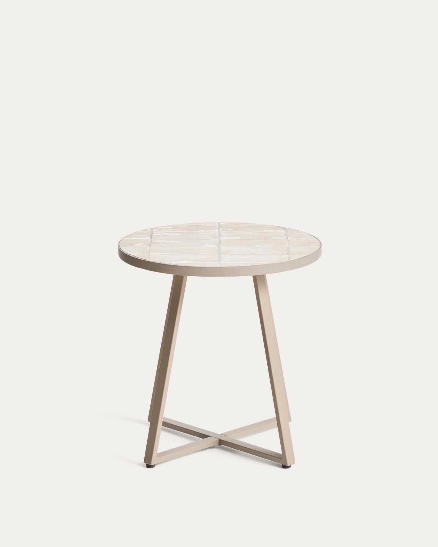 Tavolino rotondo Tella in acciaio zincato e piastrelle beige Ø 45 cm