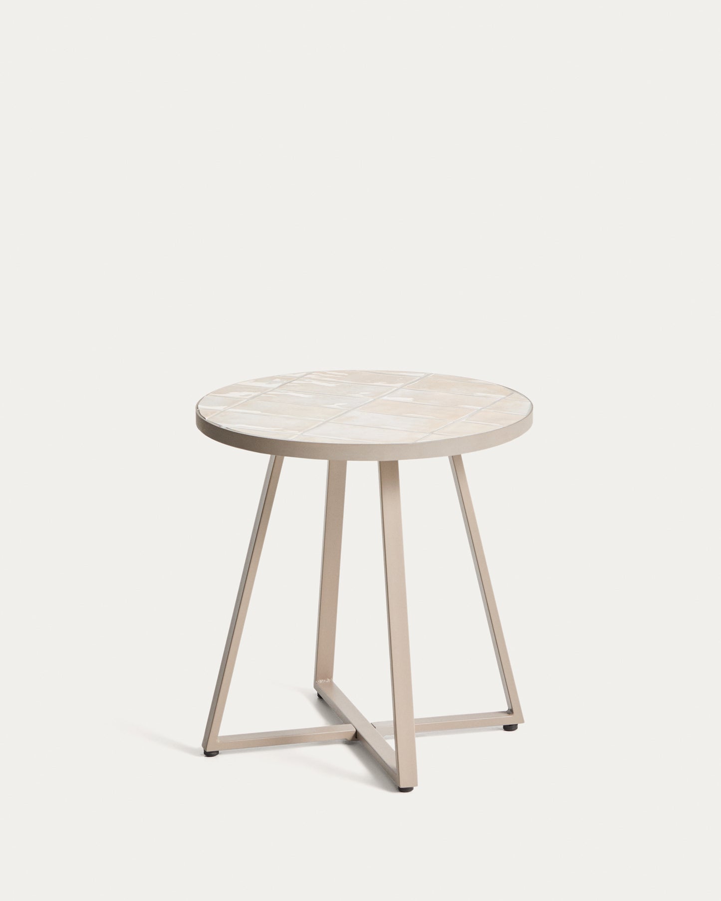 Tavolino rotondo Tella in acciaio zincato e piastrelle beige Ø 45 cm