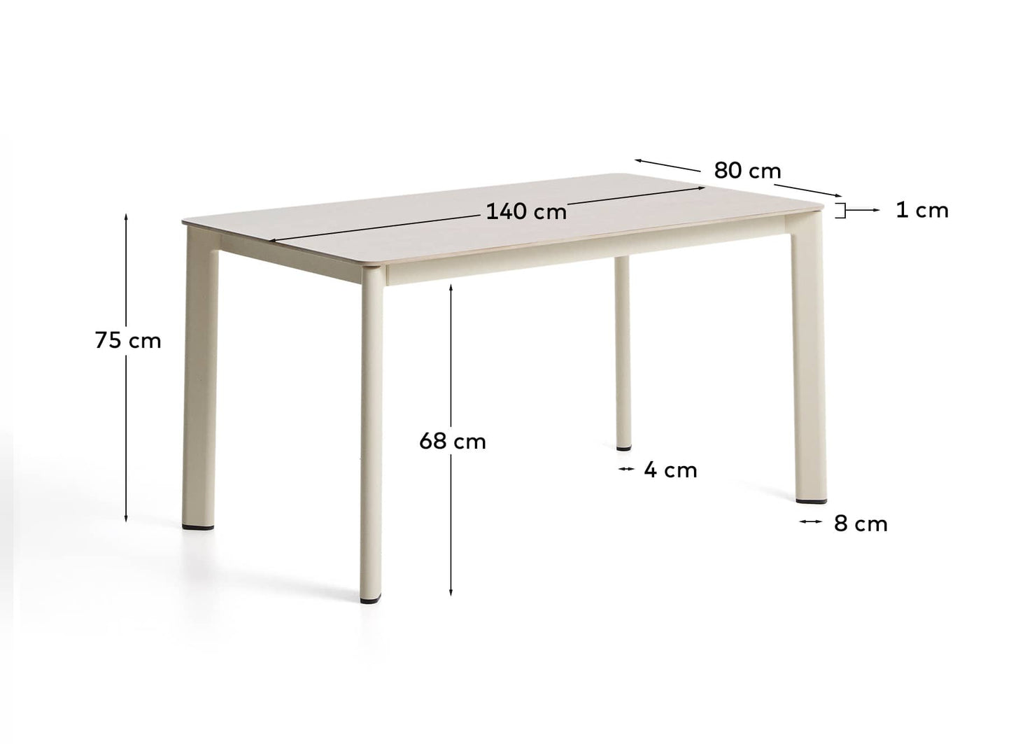 Tavolo Anafi in pietra sinterizzata e alluminio beige 140 x 80 cm