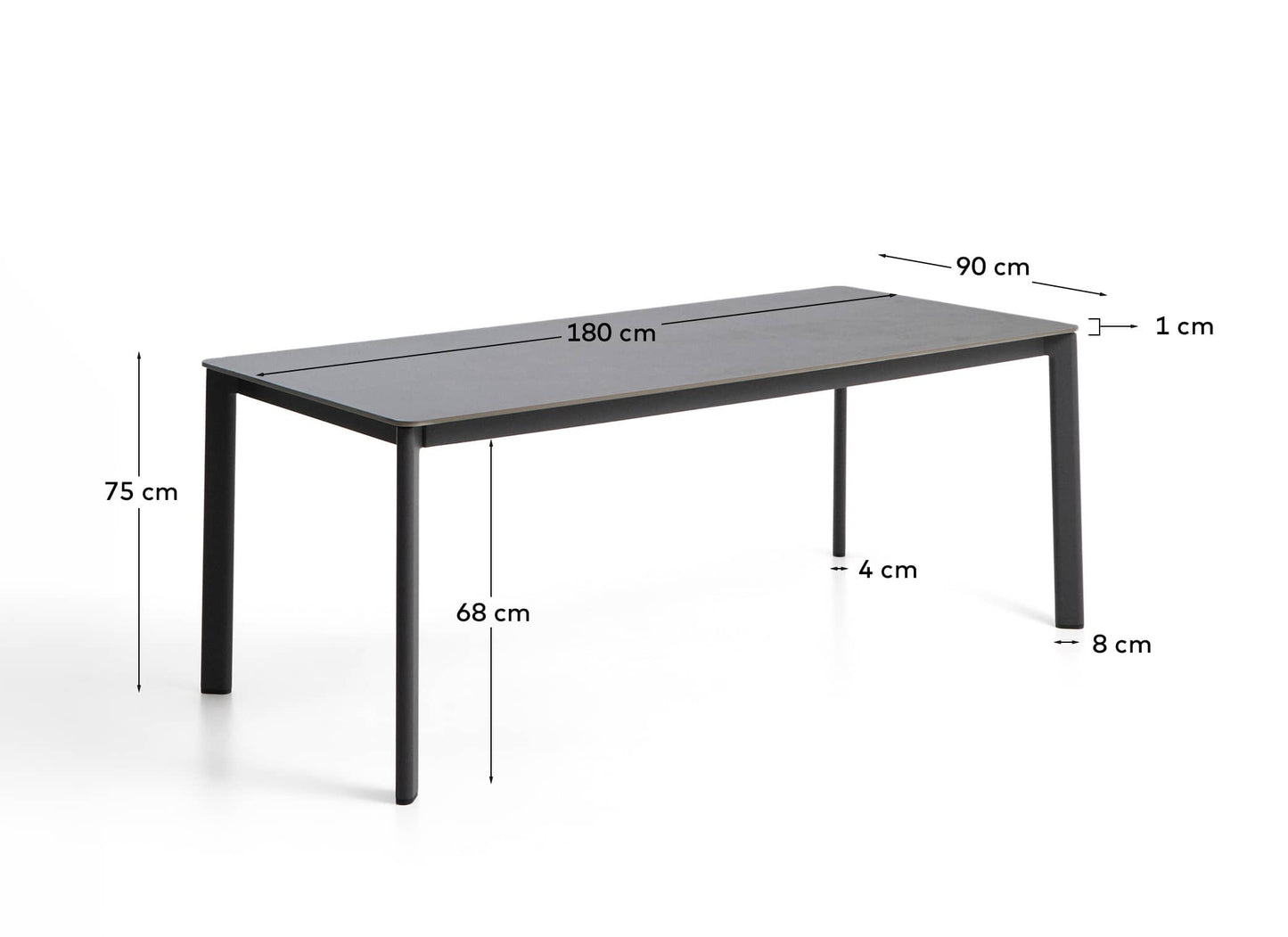 Tavolo Anafi in pietra sinterizzata e alluminio grafite 180 x 90 cm