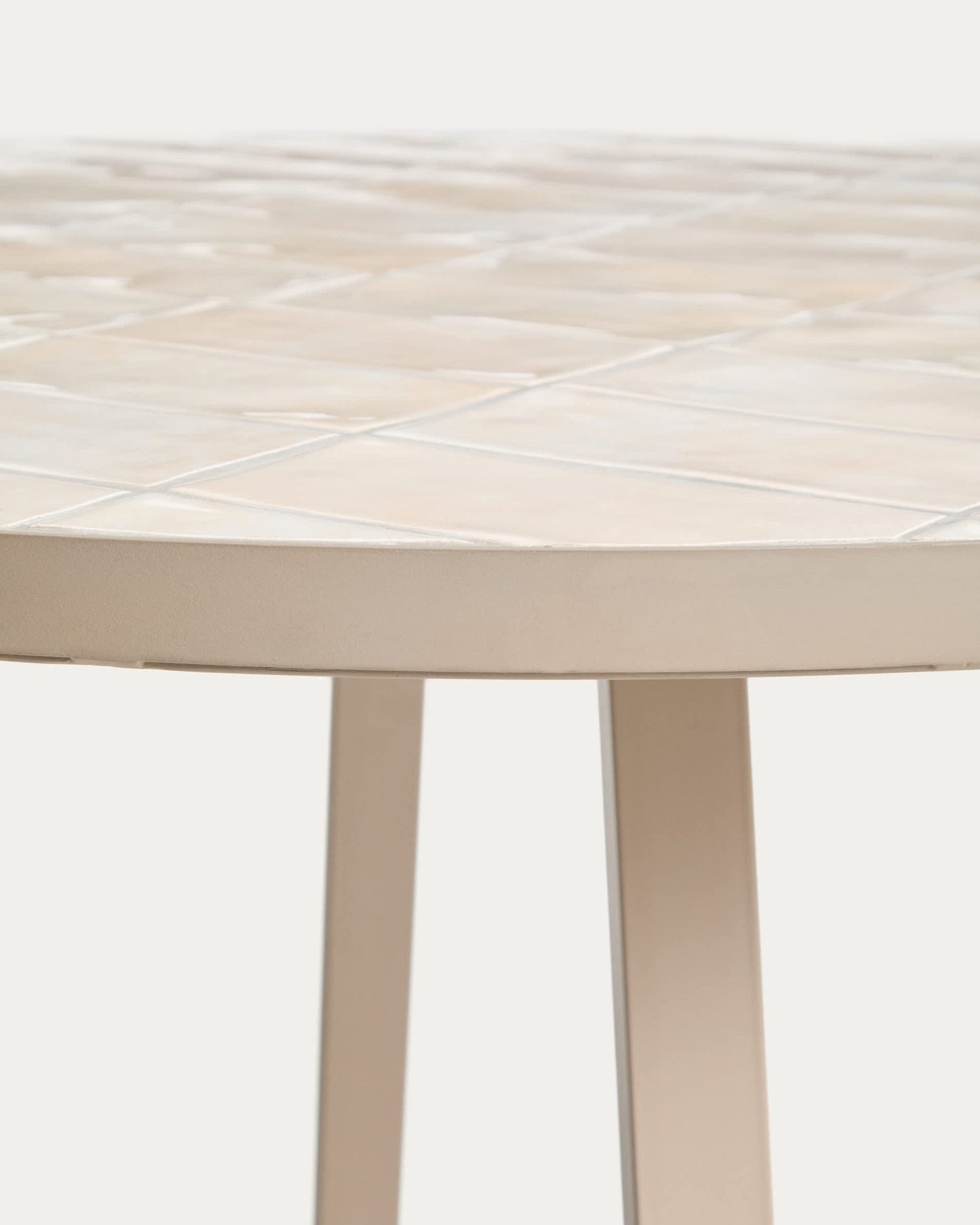 Tavolo rotondo Tella in acciaio zincato tortora e piastrelle beige Ø 120 cm