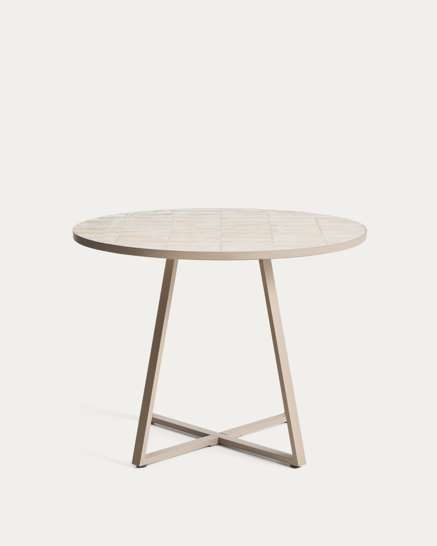 Tavolo rotondo Tella in acciaio zincato tortora e piastrelle beige Ø 120 cm
