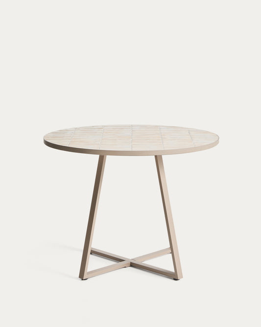 Tavolo rotondo Tella in acciaio zincato tortora e piastrelle beige Ø 120 cm