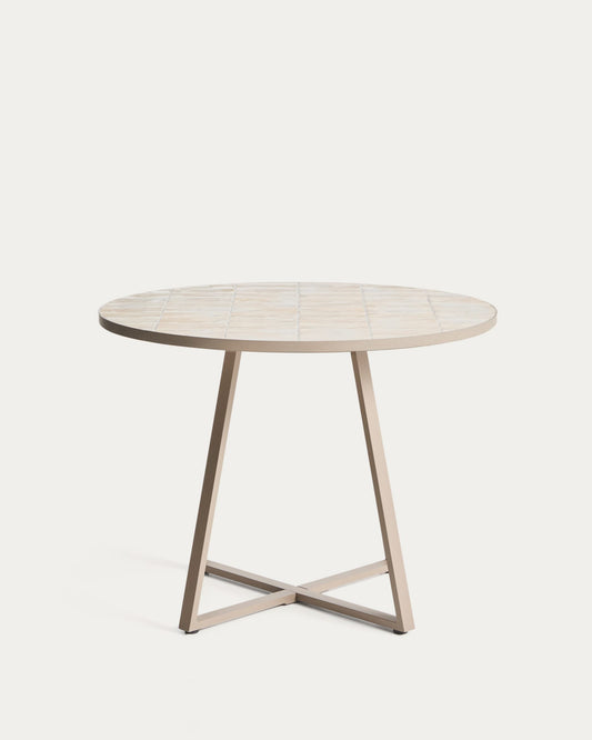 Tavolo rotondo Tella in acciaio zincato tortora e piastrelle beige Ø 120 cm