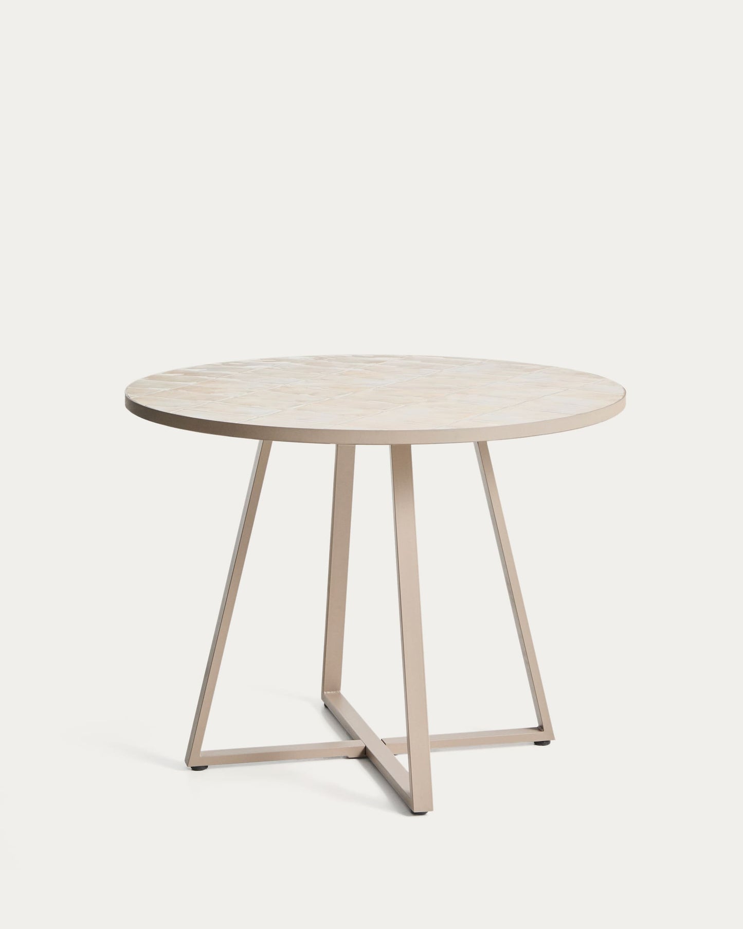 Tavolo rotondo Tella in acciaio zincato tortora e piastrelle beige Ø 120 cm
