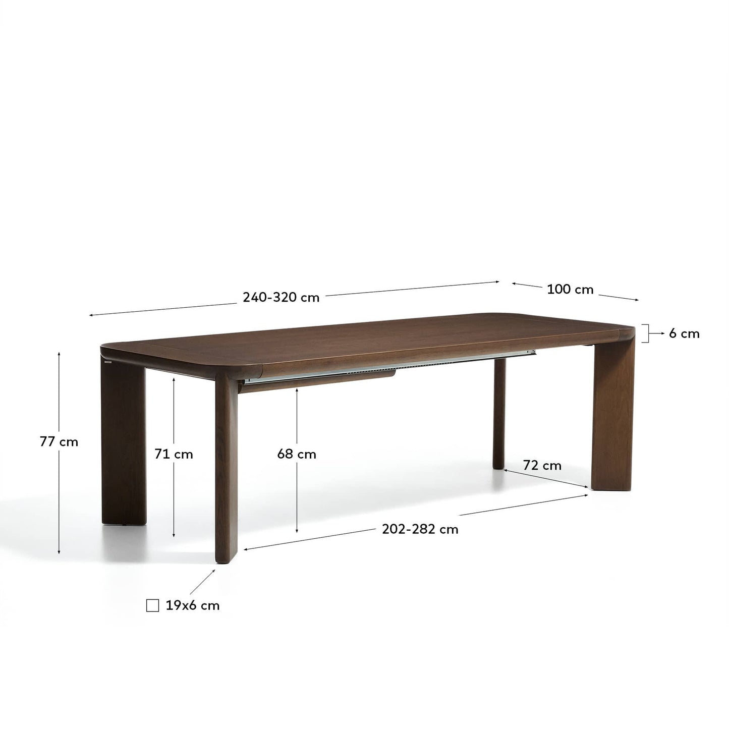 Tavolo allungabile Jondal in legno massello e impiallacciatura di rovere con finitura noce FSC 100% 240 (320) x 100 cm