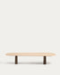 Tavolino da salotto Pirita in travertino beige e gambe in rovere massiccio con finitura scura 147 x 65 cm FSC 100%