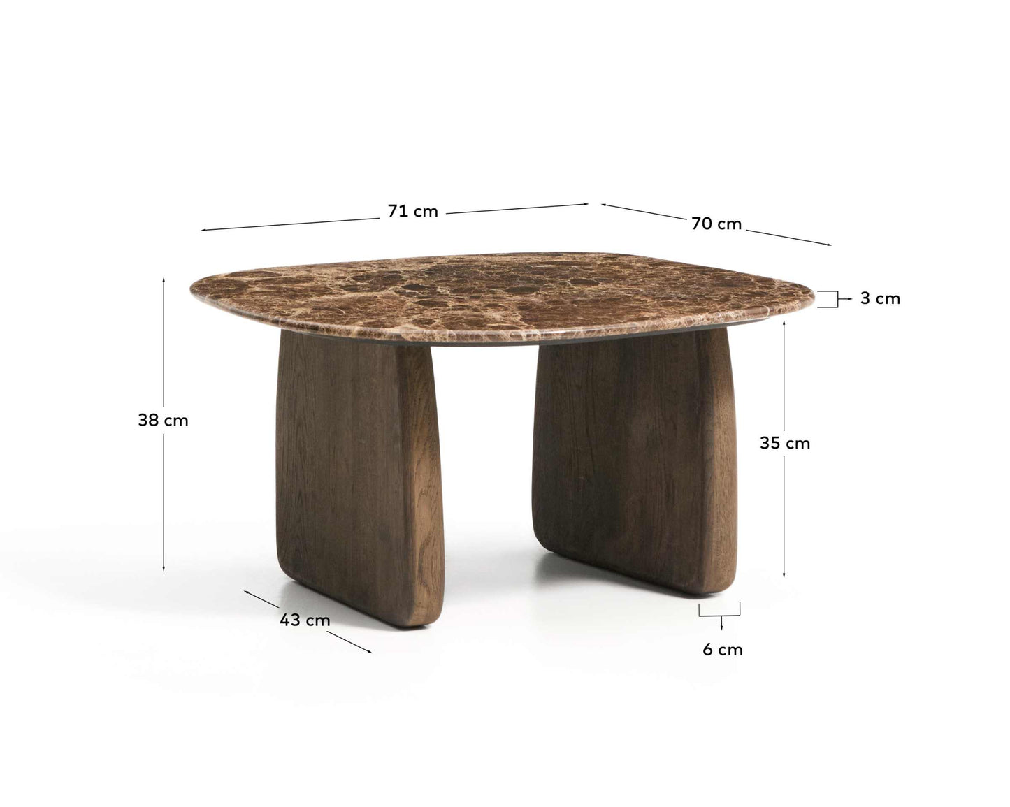 Tavolino da appoggio Pirita in marmo marrone e gambe in rovere massiccio con finitura scura 71 x 70 cm FSC 100%