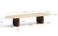 Tavolino da salotto Pirita in travertino beige e gambe in rovere massiccio con finitura scura 147 x 65 cm FSC 100%