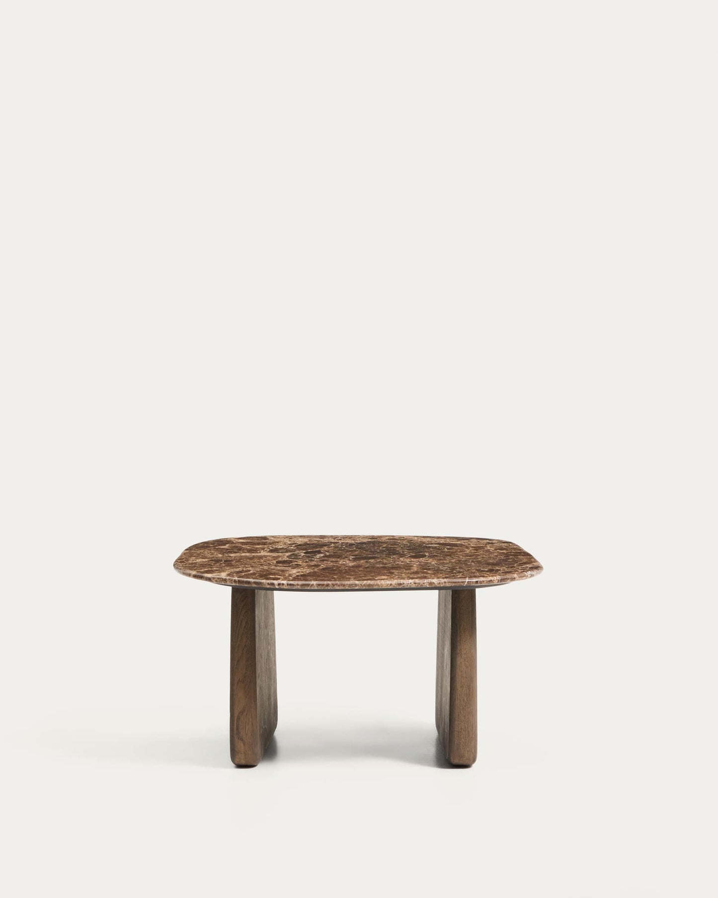 Tavolino da appoggio Pirita in marmo marrone e gambe in rovere massiccio con finitura scura 71 x 70 cm FSC 100%