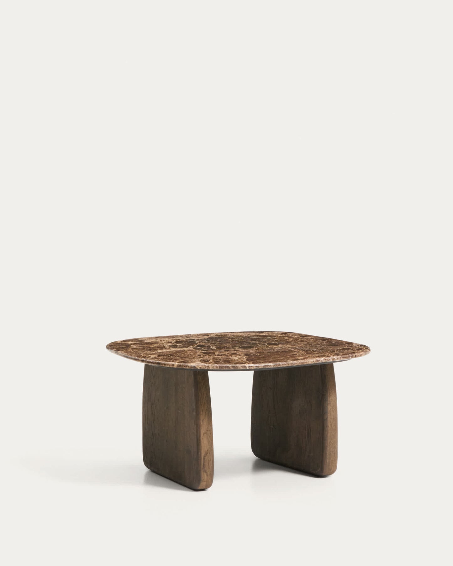 Tavolino da appoggio Pirita in marmo marrone e gambe in rovere massiccio con finitura scura 71 x 70 cm FSC 100%