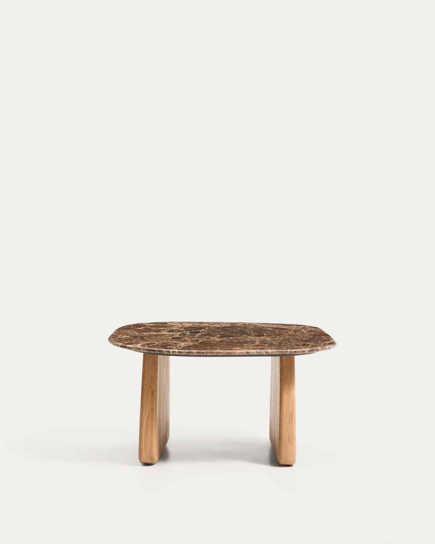 Tavolino da appoggio Pirita in marmo marrone e gambe in rovere massiccio con finitura in tonalità naturale 71 x 70 cm FSC 100%