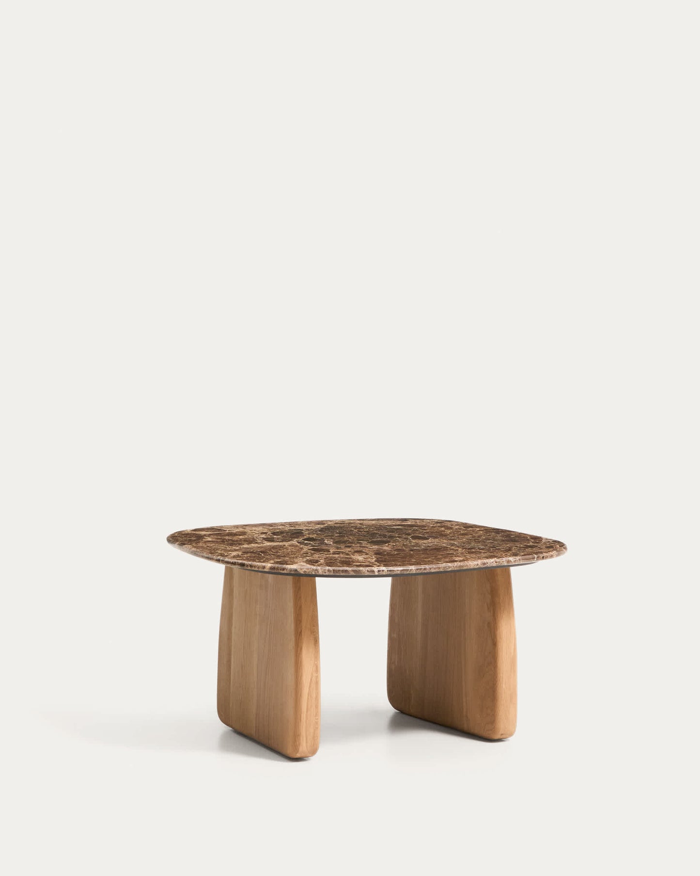 Tavolino da appoggio Pirita in marmo marrone e gambe in rovere massiccio con finitura in tonalità naturale 71 x 70 cm FSC 100%