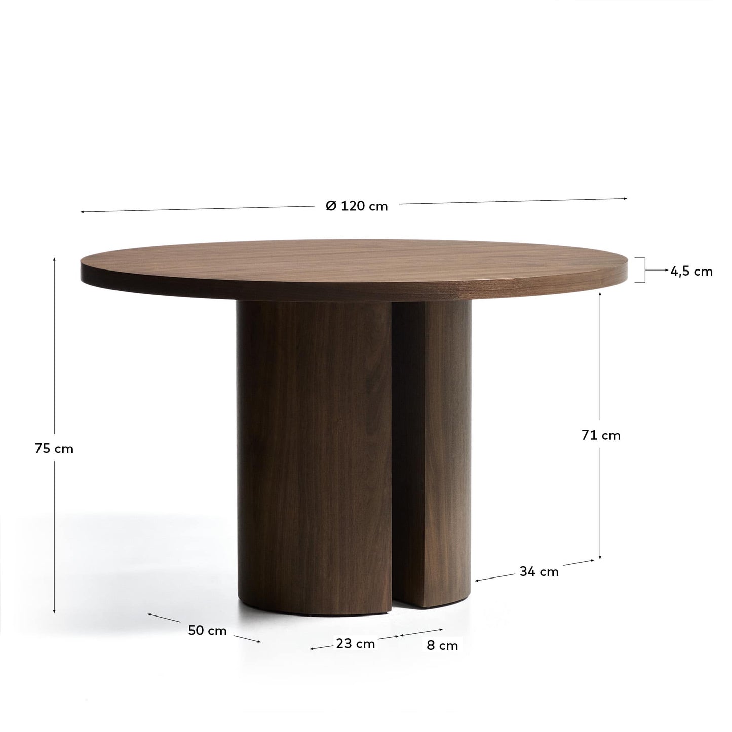 Tavolo rotondo Nealy con impiallacciatura in noce e finitura scura Ø 120 cm