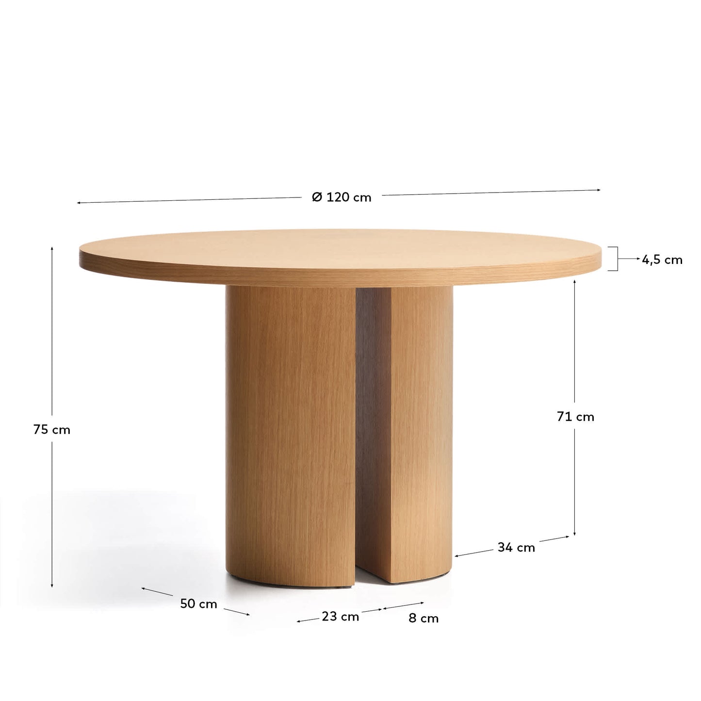 Tavolo rotondo Nealy con impiallacciatura in rovere e finitura naturale Ø 120 cm