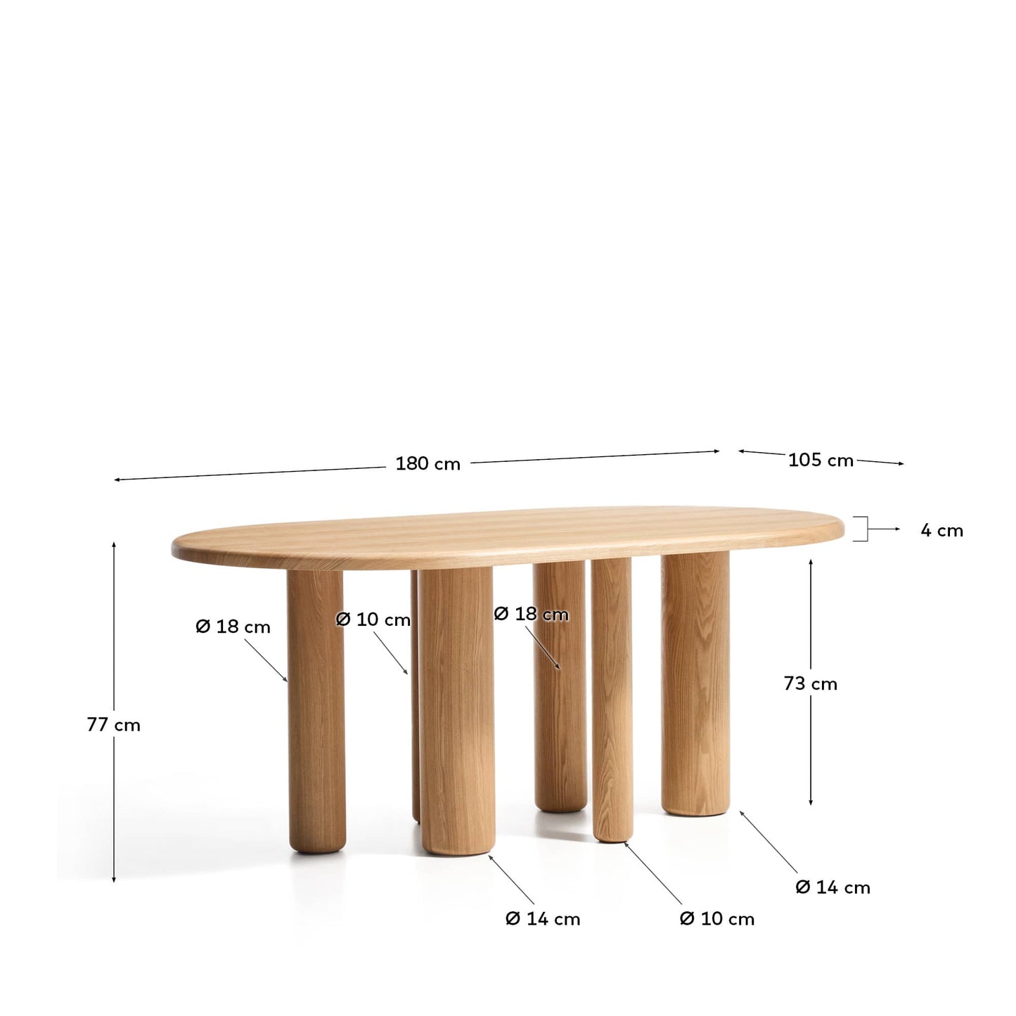 Tavolo ovale Mailen in frassino con finitura naturale Ø 180 x 105 cm