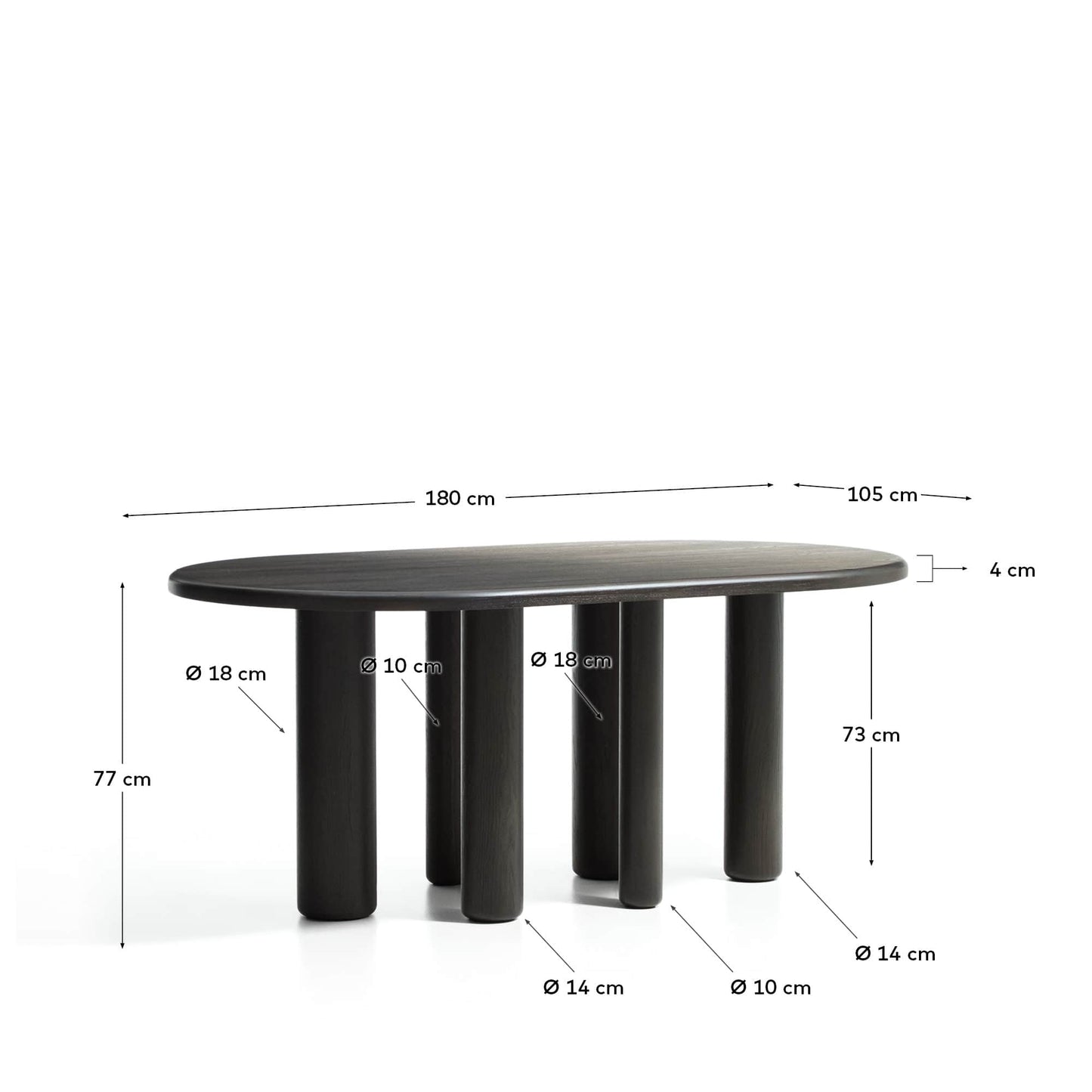 Tavolo ovale Mailen in frassino con finitura scura Ø 180 x 105 cm