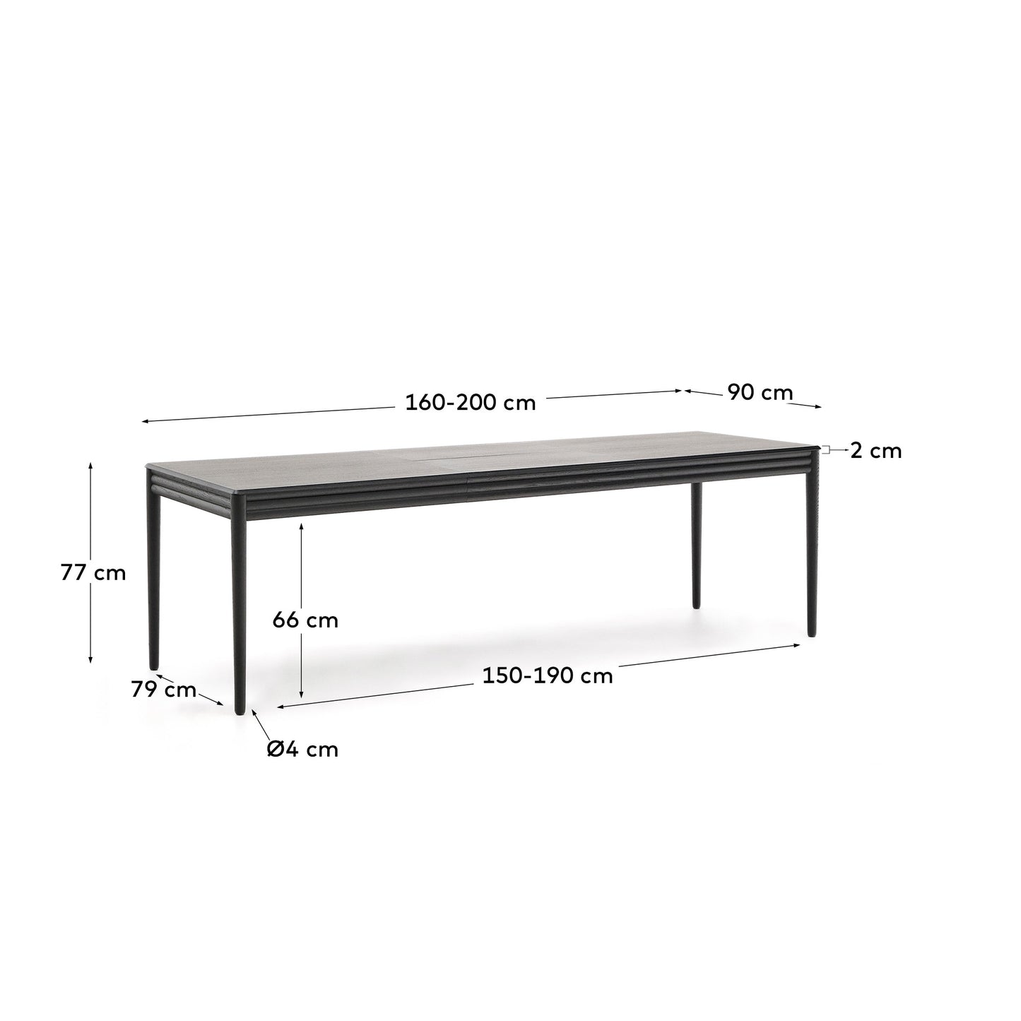 Tavolo allungabile Lenon in impiallacciatura e legno massello di rovere nero 160(200)x90 cm