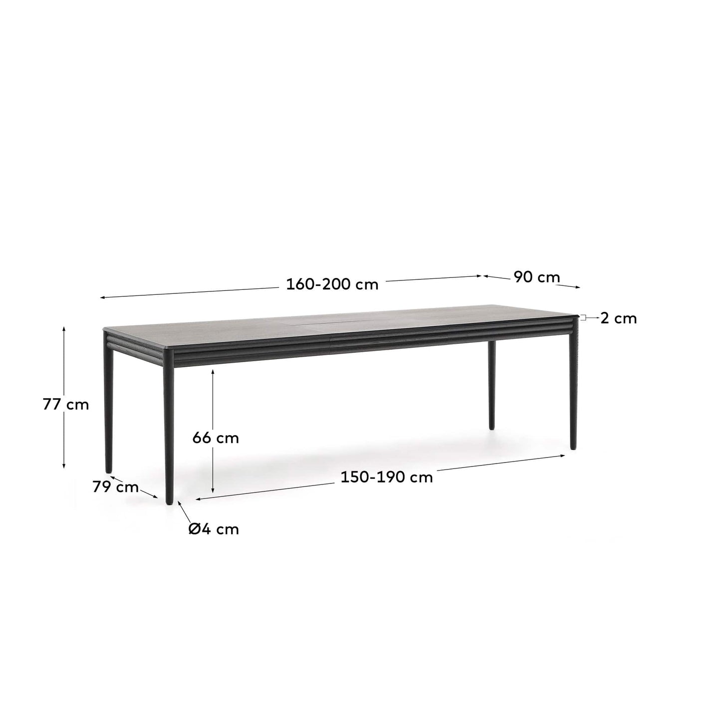 Tavolo allungabile Lenon in impiallacciatura e legno massello di rovere nero 160(200)x90 cm