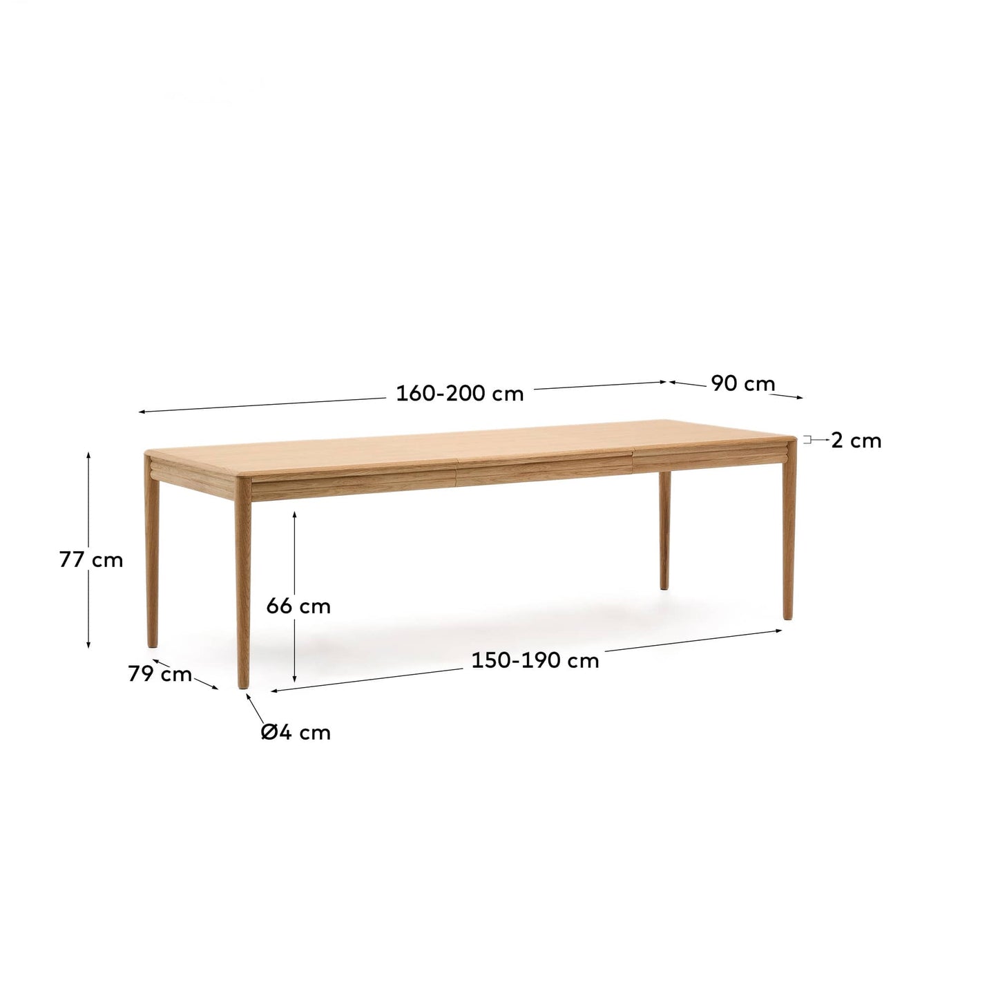Tavolo allungabile Lenon con impiallacciatura e legno massiccio di rovere naturale 160 (200) x 90 cm