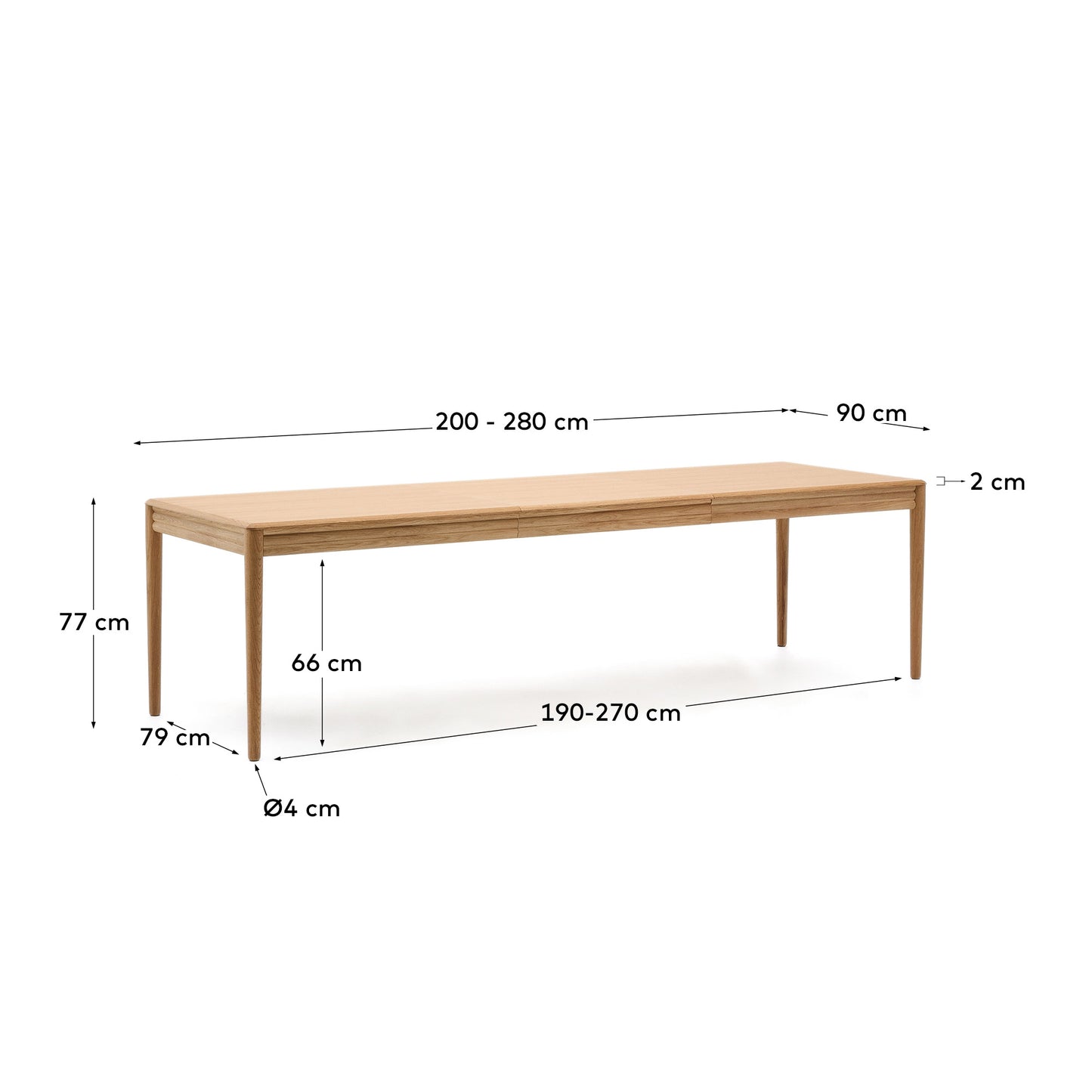 Tavolo allungabile Lenon con impiallacciatura e legno massiccio di rovere naturale 200 (280) x 90 cm
