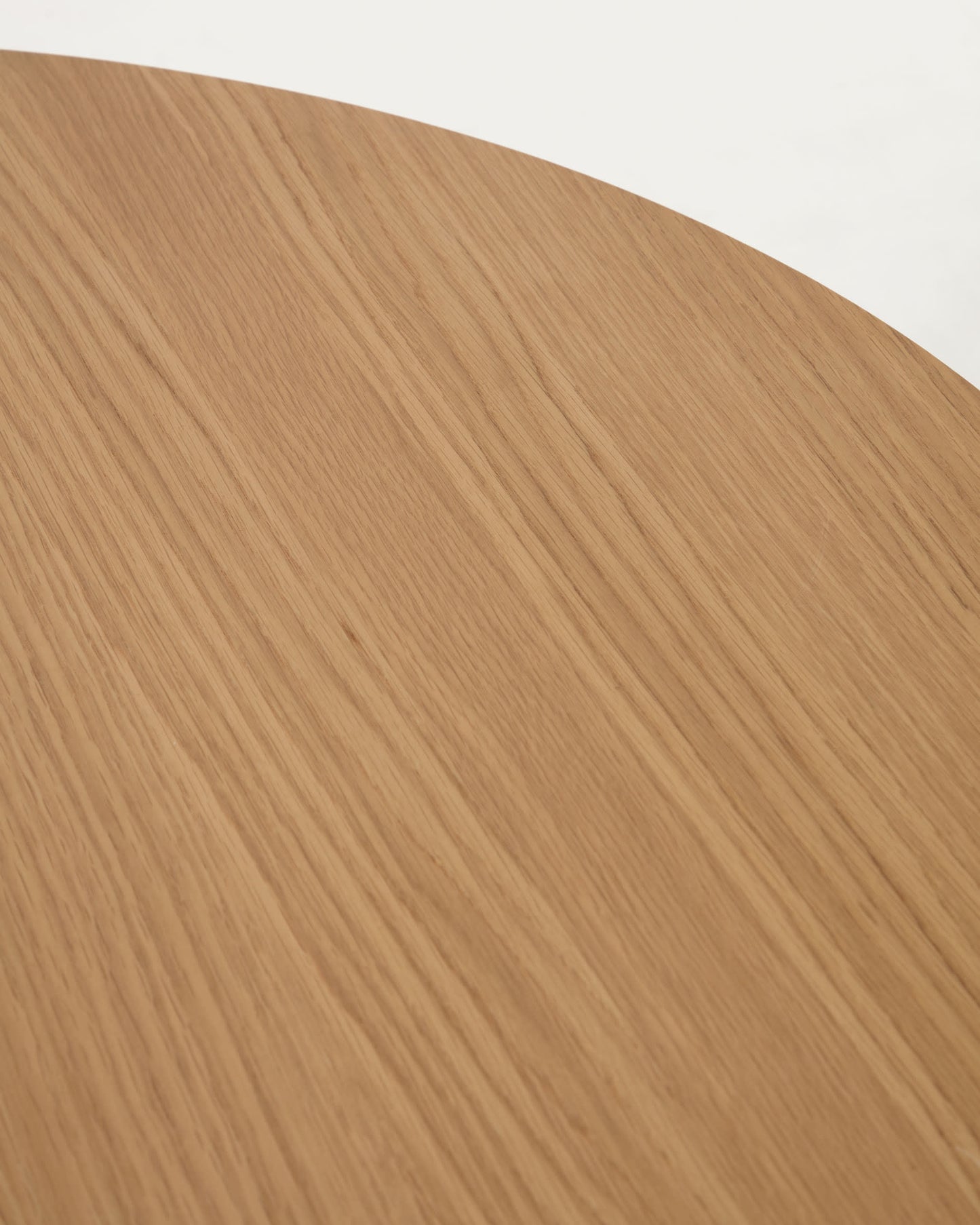 Tavolo rotondo allungabile Oqui MDF impiallacciato rovere e gambe in legno massiccio 90 (170) x 90 cm