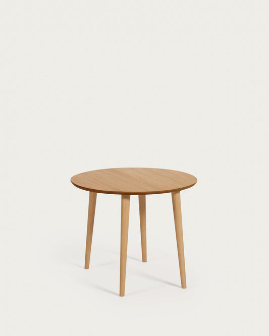 Tavolo rotondo allungabile Oqui MDF impiallacciato rovere e gambe in legno massiccio 90 (170) x 90 cm