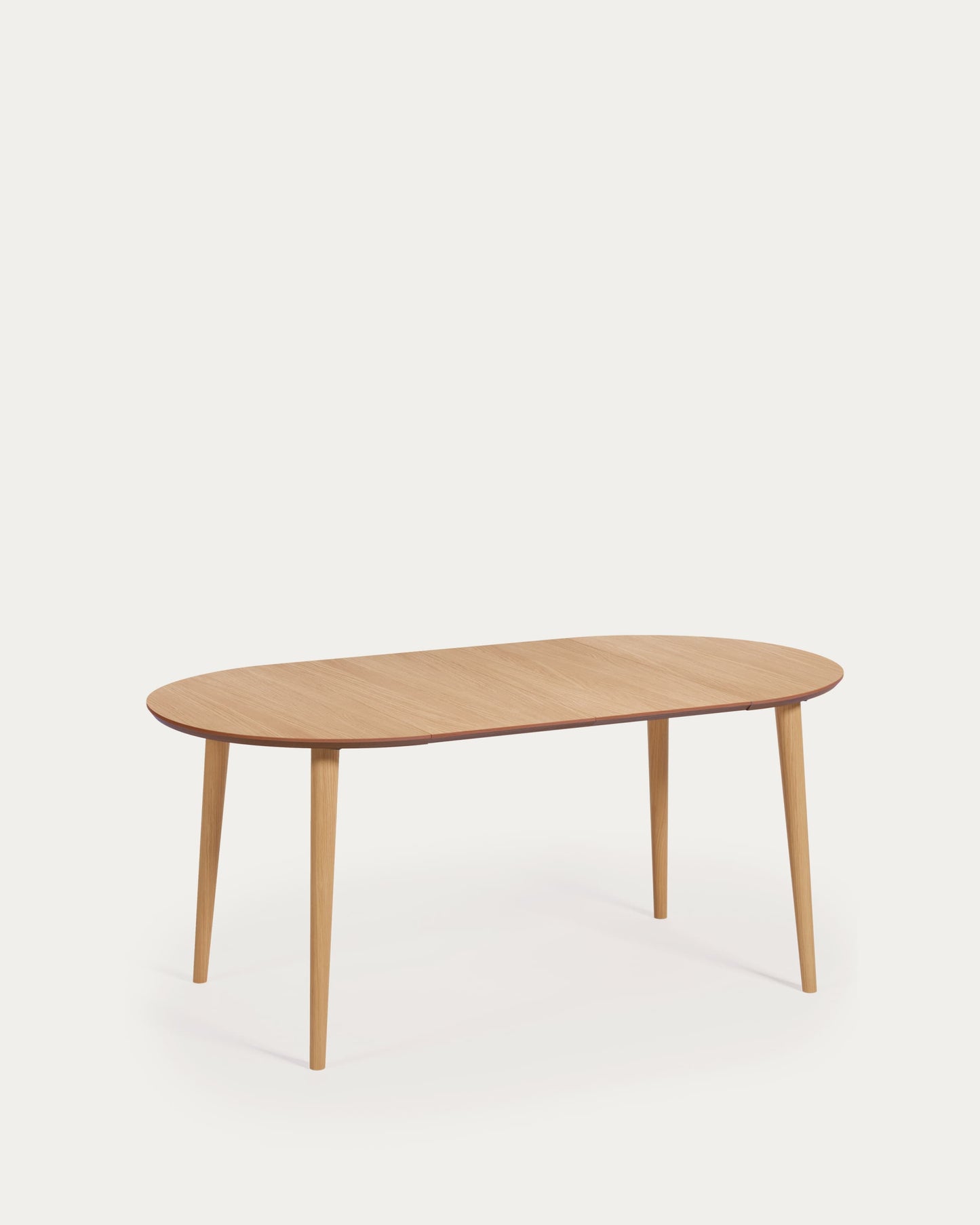 Tavolo rotondo allungabile Oqui MDF impiallacciato rovere e gambe in legno massiccio 90 (170) x 90 cm