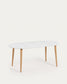 Tavolo rotondo allungabile Oqui MDF laccato bianco e gambe in faggio massiccio 90 (170) x 90 cm