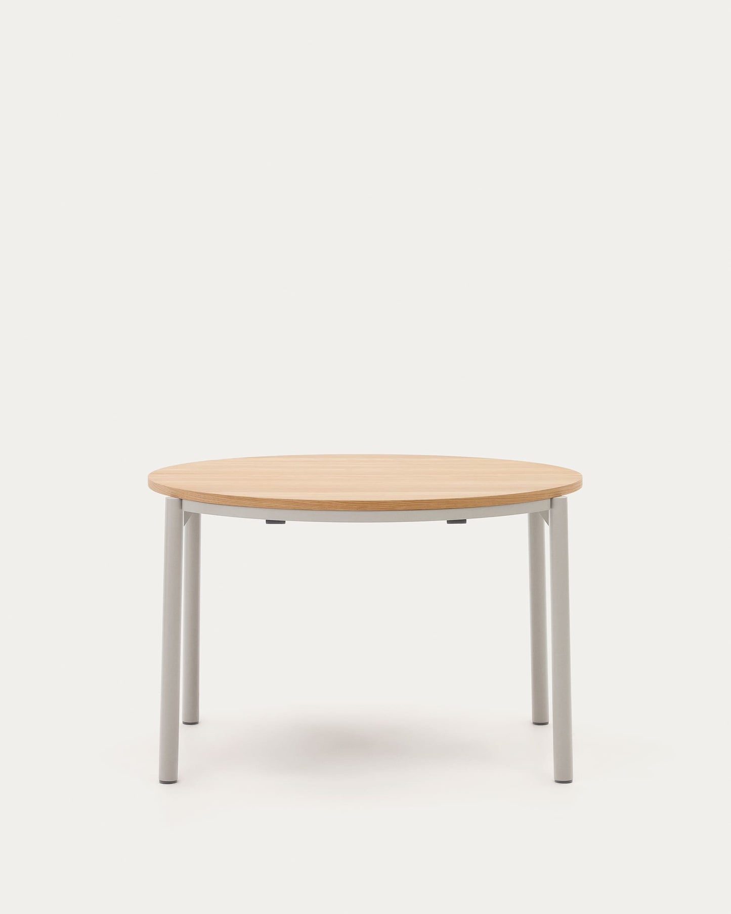 Tavolo rotondo allungabile Montuiri impiallacciatura di rovere e gambe d'acciaio finitura in grigio Ø 120 (200) cm