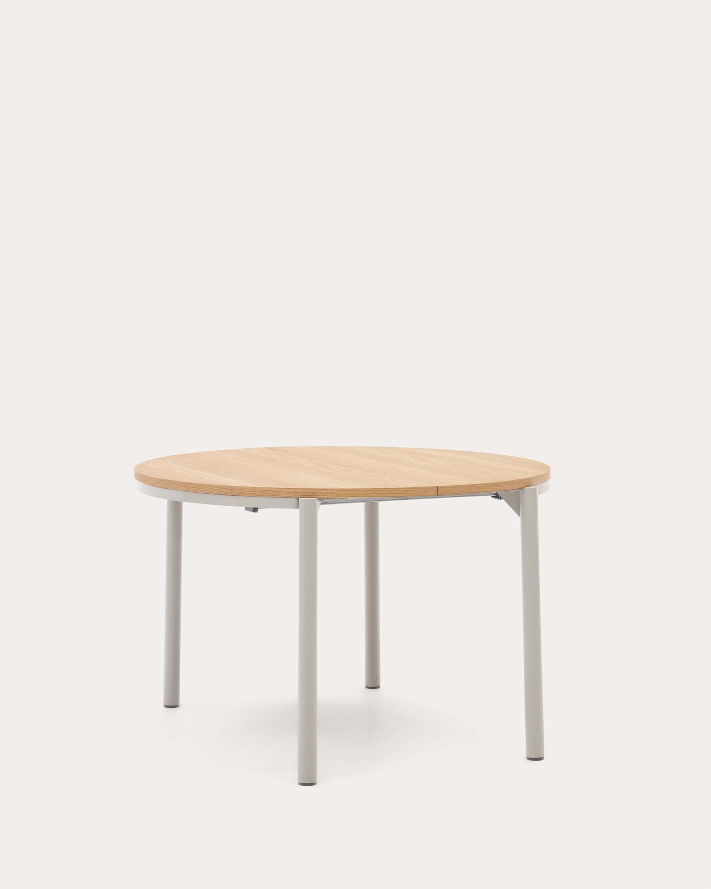 Tavolo rotondo allungabile Montuiri impiallacciatura di rovere e gambe d'acciaio finitura in grigio Ø 120 (200) cm