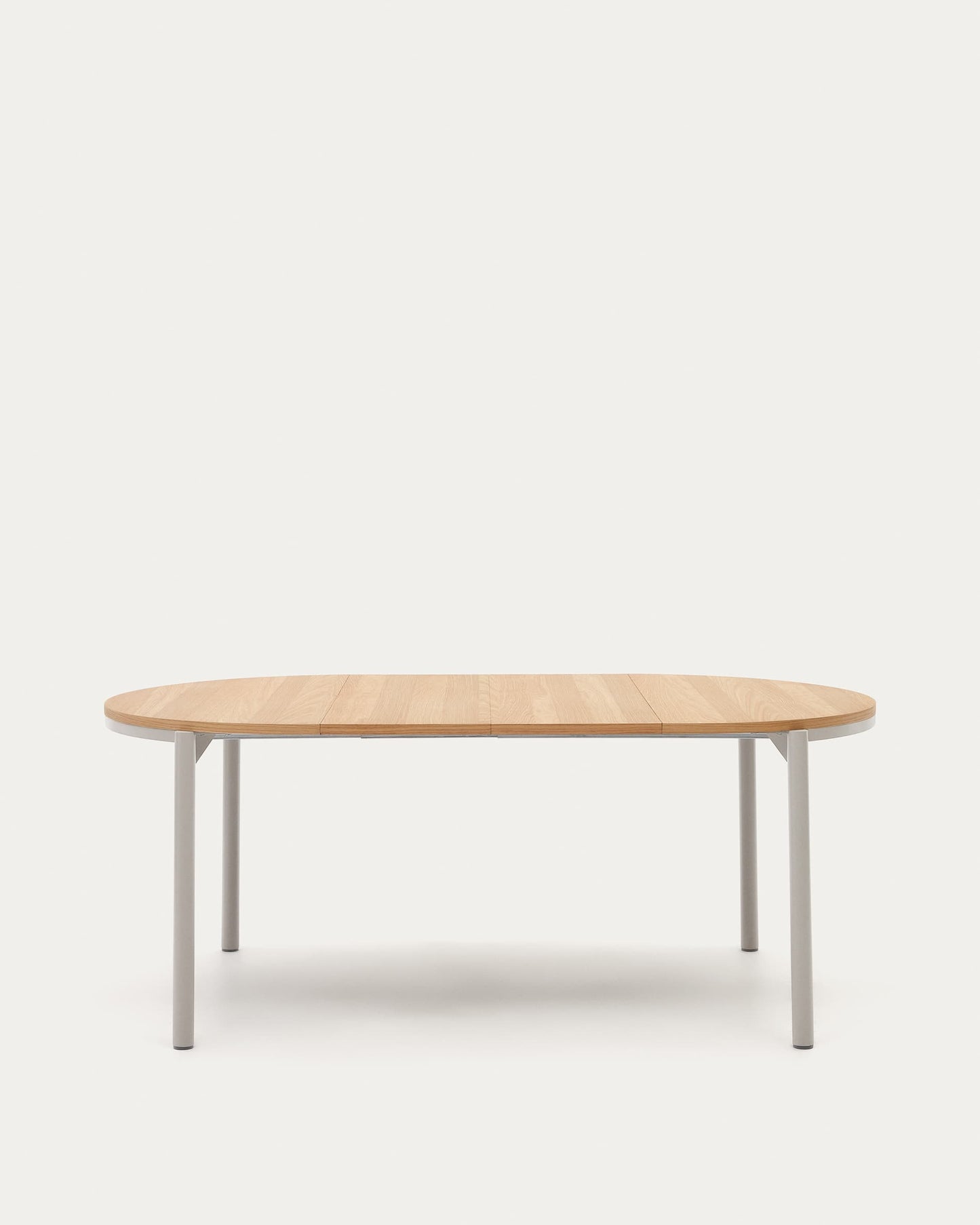 Tavolo rotondo allungabile Montuiri impiallacciatura di rovere e gambe d'acciaio finitura in grigio Ø 120 (200) cm