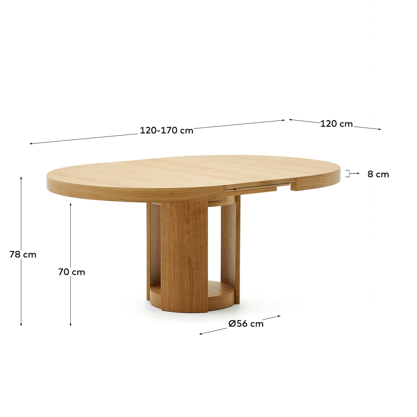 Tavolo rotondo allungabile Artis in legno massiccio e impiallacciatura in rovere 120 (170) x 80 cm