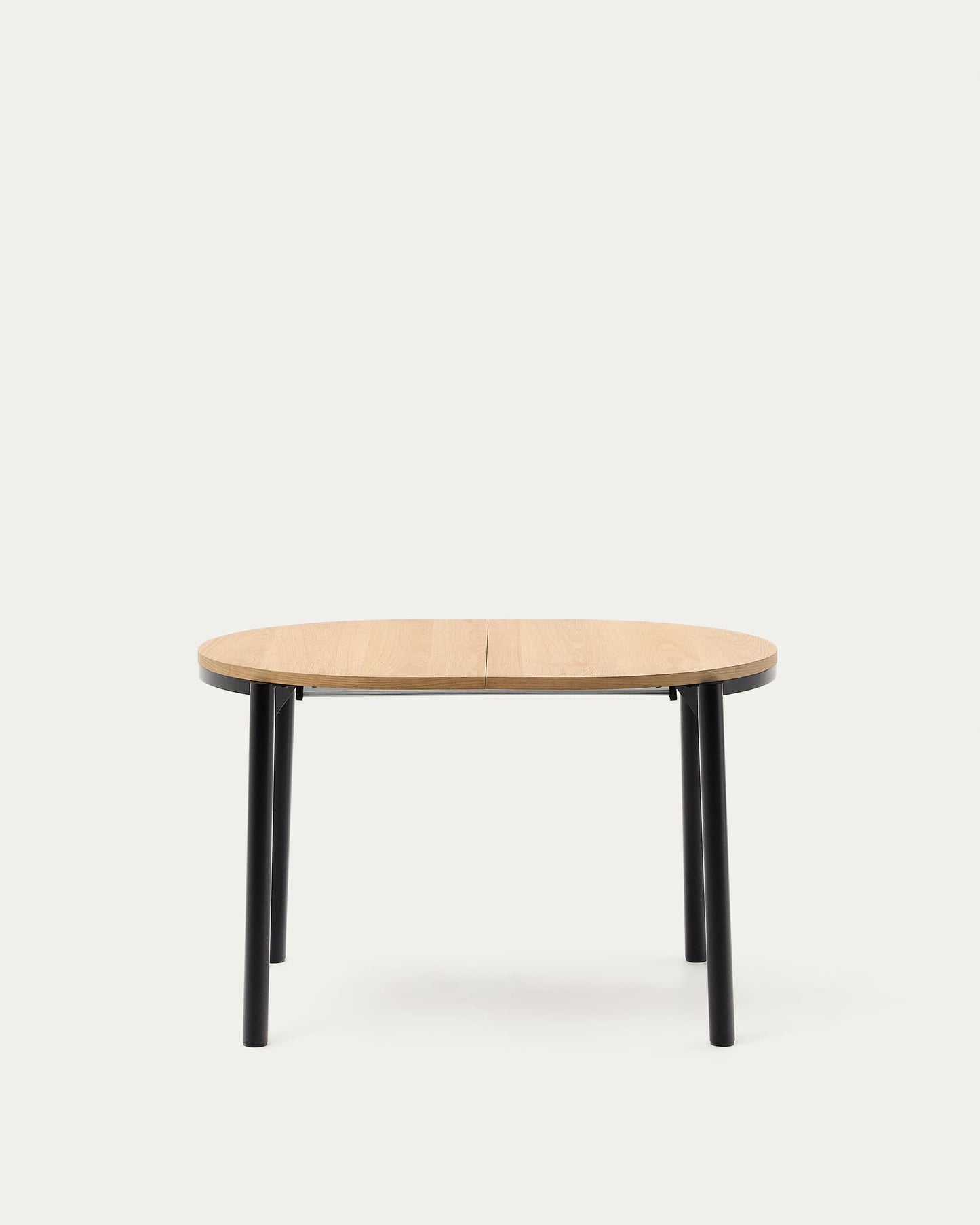 Tavolo allungabile Montuiri con impiallacciatura in rovere e gambe in acciaio con finitura in nero  Ø120(200) x 90 cm
