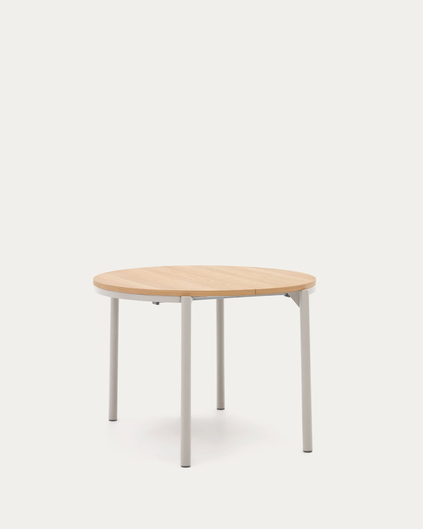 Tavolo tondo allungabile Montuiri con impiallacciatura in rovere e gambe in acciaio con finitura in grigio Ø90(170) cm